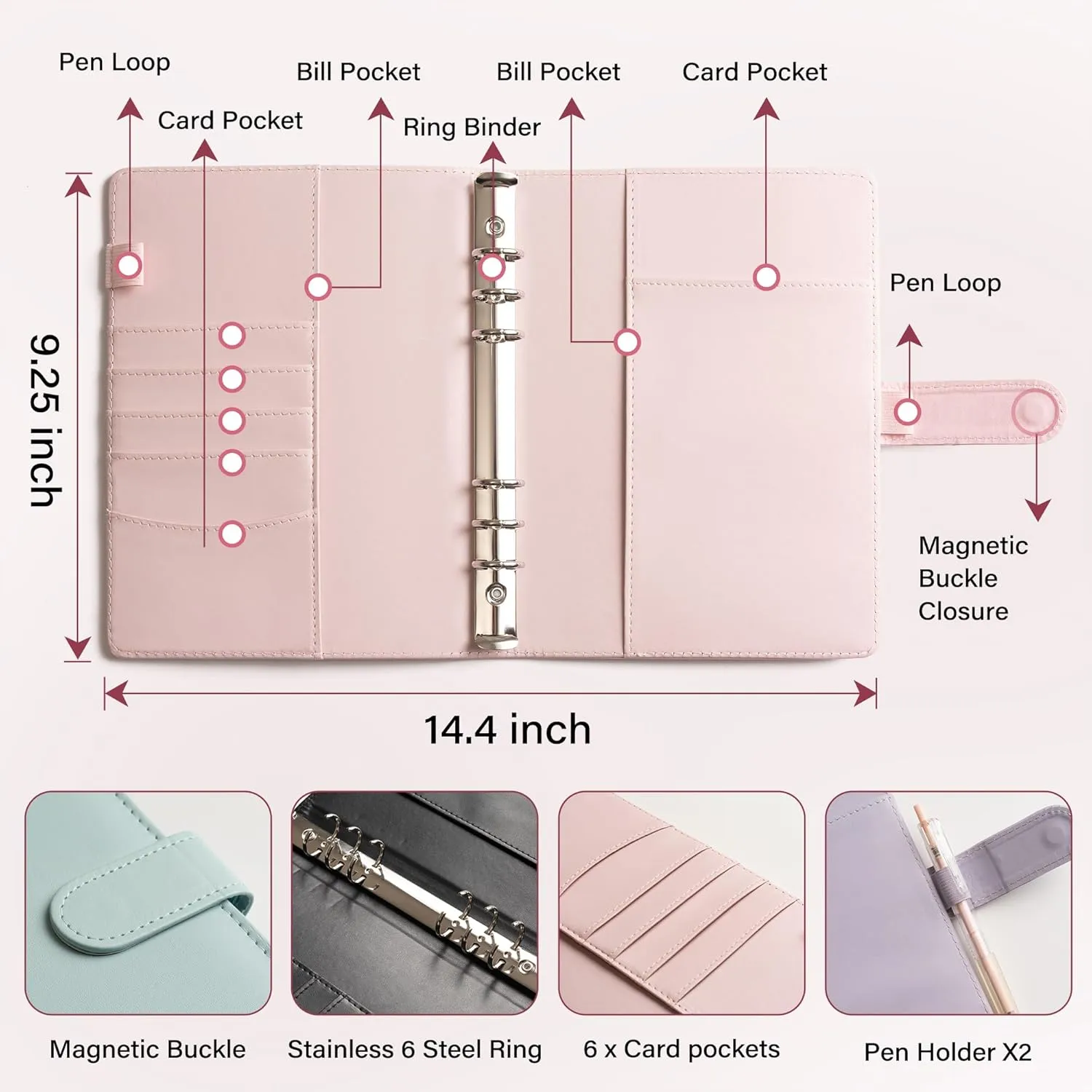 A5 Kpop Photocard Binder, 6 Ring Card Collector Album with 240 Card Slots, 30 Double-Sided Photocard Sleeves, PU Leather Binder Cover for Organizing K-pop Trading Cards