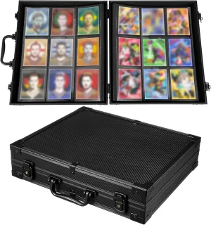 Abbylike 9 Pocket Trading Card Binder Hold 288 3”x 4” Aluminum Alloy Trading Card Black Hard Cases 16 Double Sided Pages Collection Compatible for Sports Cards