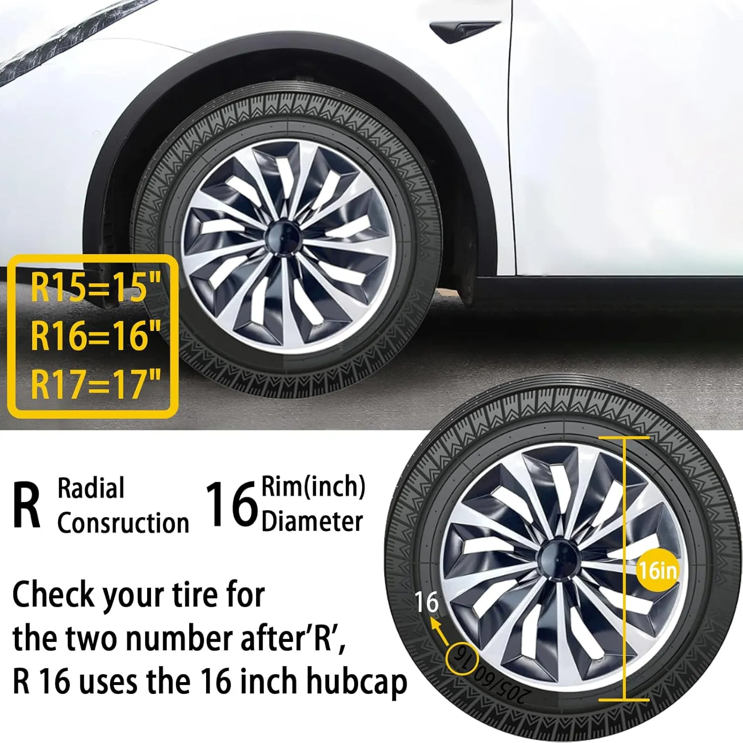 ABX Hubcap Wheel Covers Hub Caps 16 Inch Set of 4 Black & Silver Universal Wheel Rim Cover R16 Stylish Car Decor Wheel Covers for Toyota Camry Nissan Mazda (Black-A1, 16 inch)