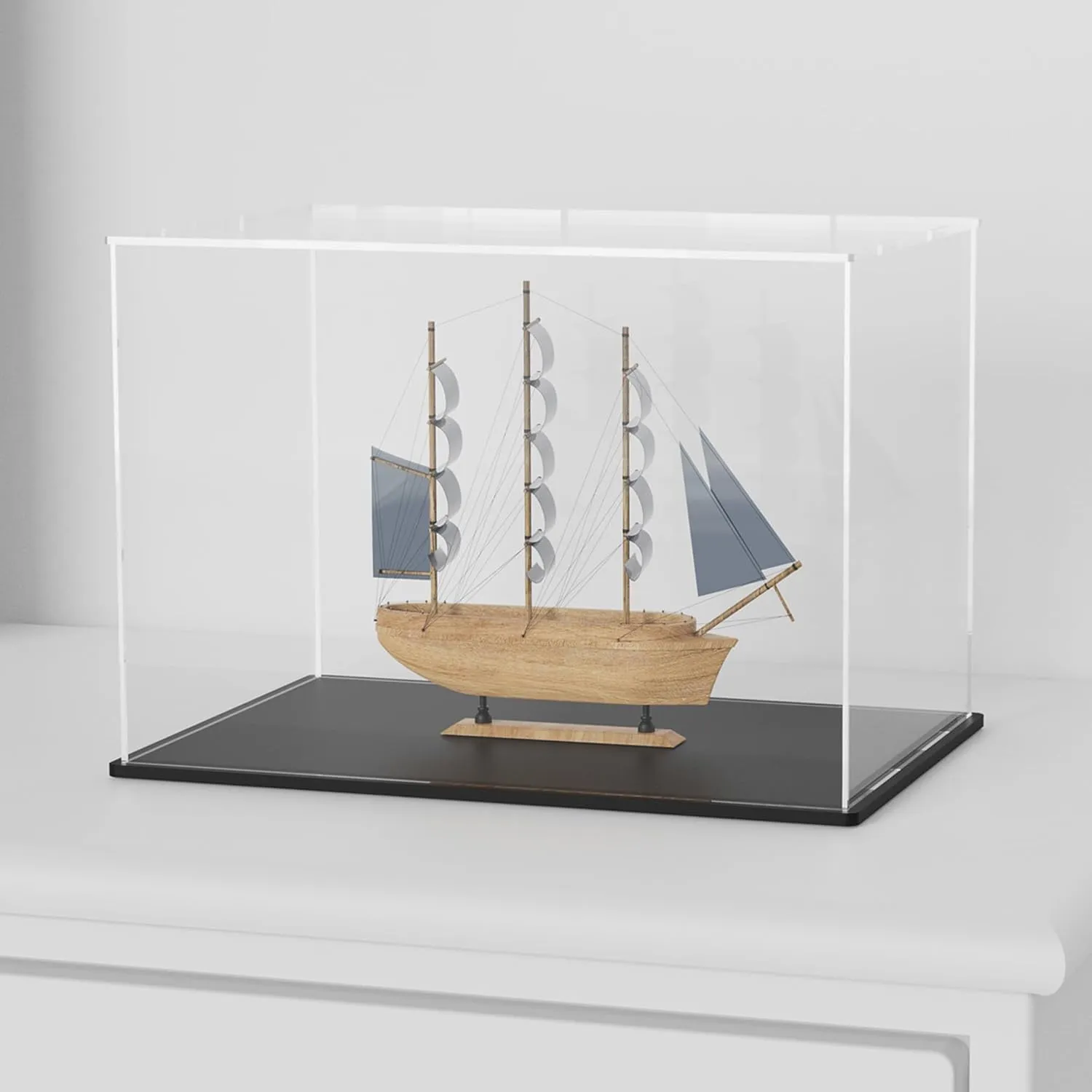 Acrylic Box with Matt Black Base, Simple Self-Assembly Clear Acrylic Display Case, 14.5x11x11 inch Showcase with Lid for Collectibles & DIY Dollhouse