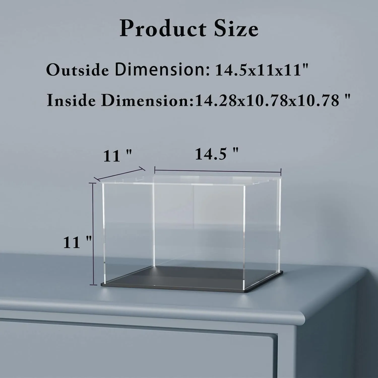 Acrylic Box with Matt Black Base, Simple Self-Assembly Clear Acrylic Display Case, 14.5x11x11 inch Showcase with Lid for Collectibles & DIY Dollhouse
