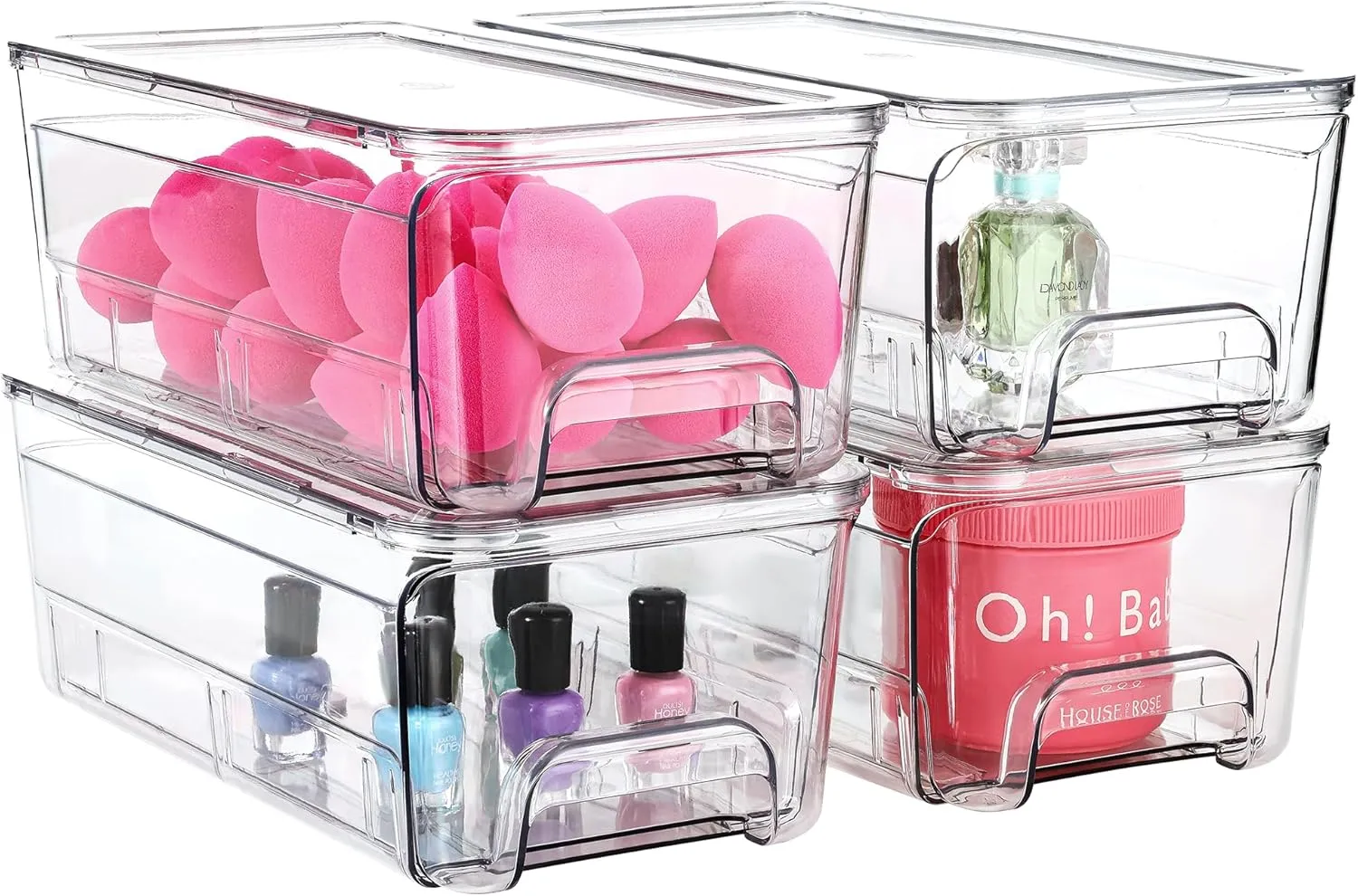 Acrylic Stackable Storage Drawers, 4Pack Clear Vanity Tool Makeup Organizer, 12"D*6.2"W*4.3"H Plastic Drawer Bathroom Storage and Organization, Desk Medicine Cabinet Bins Baby Bottle Organizer