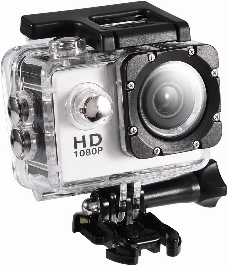 Action Camera Kit 1080P 12MP 30m Outdoor Sports Video Camera USB 2.0 Underwater Cam Full LCD Mini Camcorder with 900mAh Rechargeable Batteries and Mounting Accessories Kits(White)