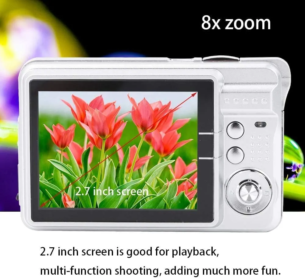 Acuvar 18MP Megapixel Digital Camera with 2.7" LCD Screen, Rechargeable Battery, HD Photo and Video for Indoor, Outdoor Photography for Adults, Kids (Silver)