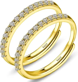 Adjustable 14K Gold Plated Stacking Rings for Oura Ring Gen 4/ Gen 3, 2 Pack Cubic Zirconia Simulated Diamond Oura Ring Stack for Women