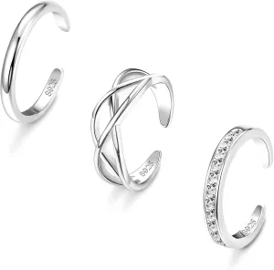 ADRAMATA 3Pcs 925 Sterling Silver Toe Rings for Women Moonstone Mood Rings Set Color Change Adjustable African Toe Rings Finger Nail Rings Summer Beach Barefoot Jewelry