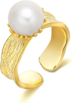 AENEAS Pearl Ring Sterling Silver Pearl Rings Women Real Natural Freshwater Adjustable Size US 7 to 9 Open Ring Jewelry Gifts
