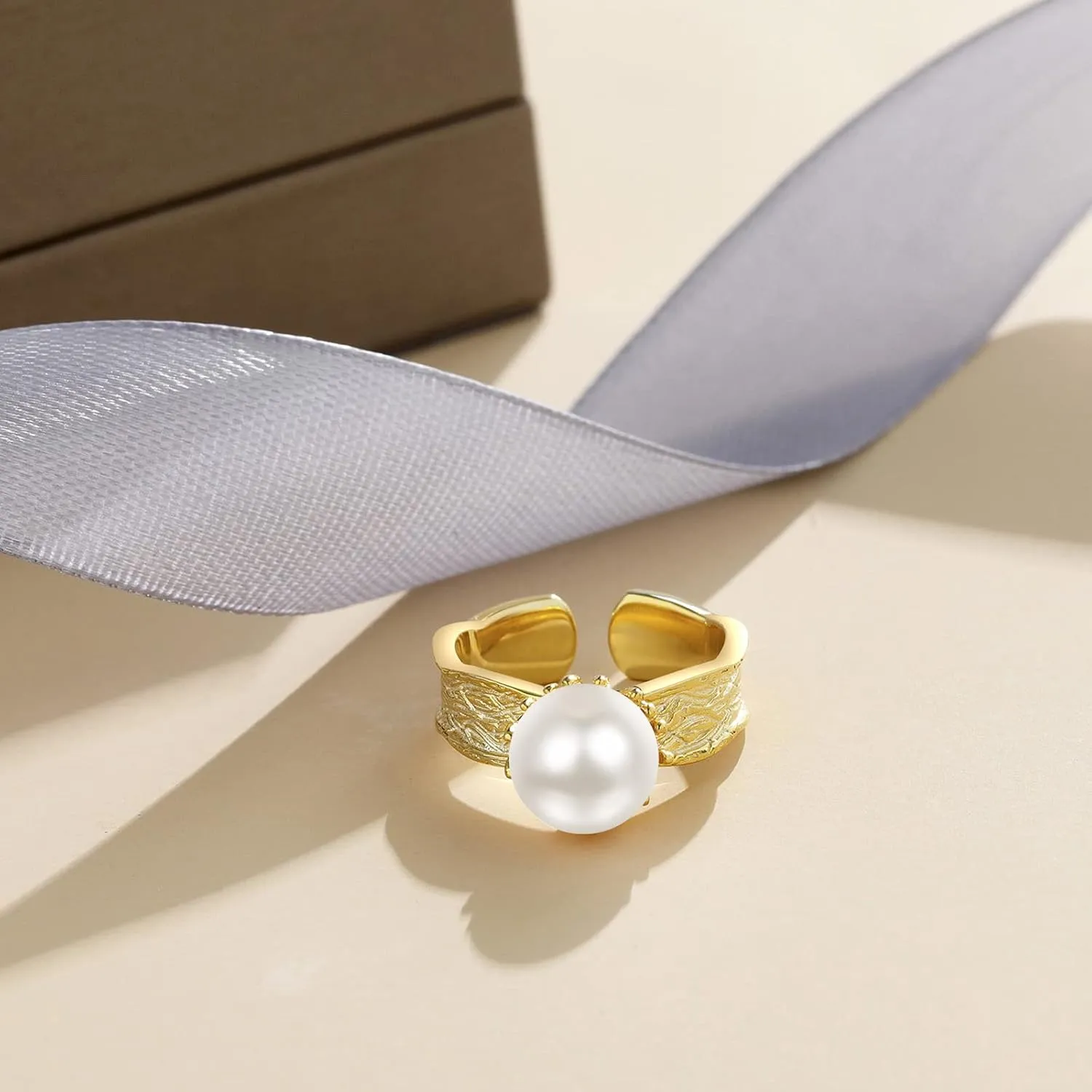 AENEAS Pearl Ring Sterling Silver Pearl Rings Women Real Natural Freshwater Adjustable Size US 7 to 9 Open Ring Jewelry Gifts
