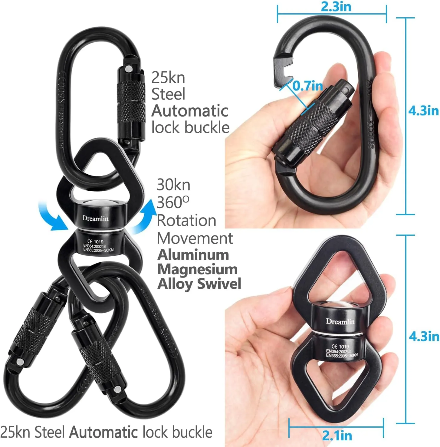 Aerial Silks Hardware Kit 30 KN Swing Swivel Aerial Yoga Hammock Rigging Aluminum Swivel Aerial Hoop Lyra Rotational Device Hanging Accessory