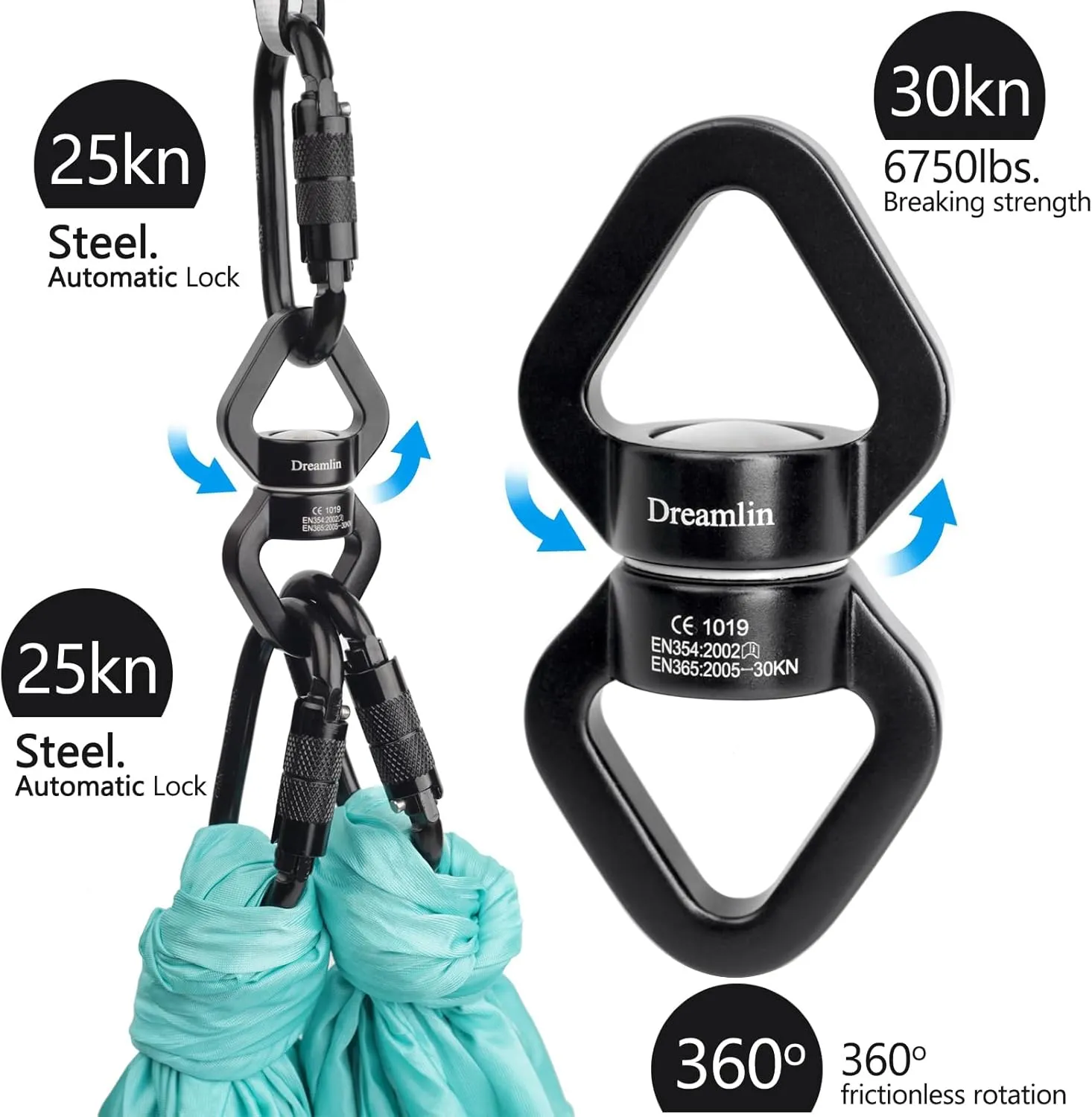 Aerial Silks Hardware Kit 30 KN Swing Swivel Aerial Yoga Hammock Rigging Aluminum Swivel Aerial Hoop Lyra Rotational Device Hanging Accessory