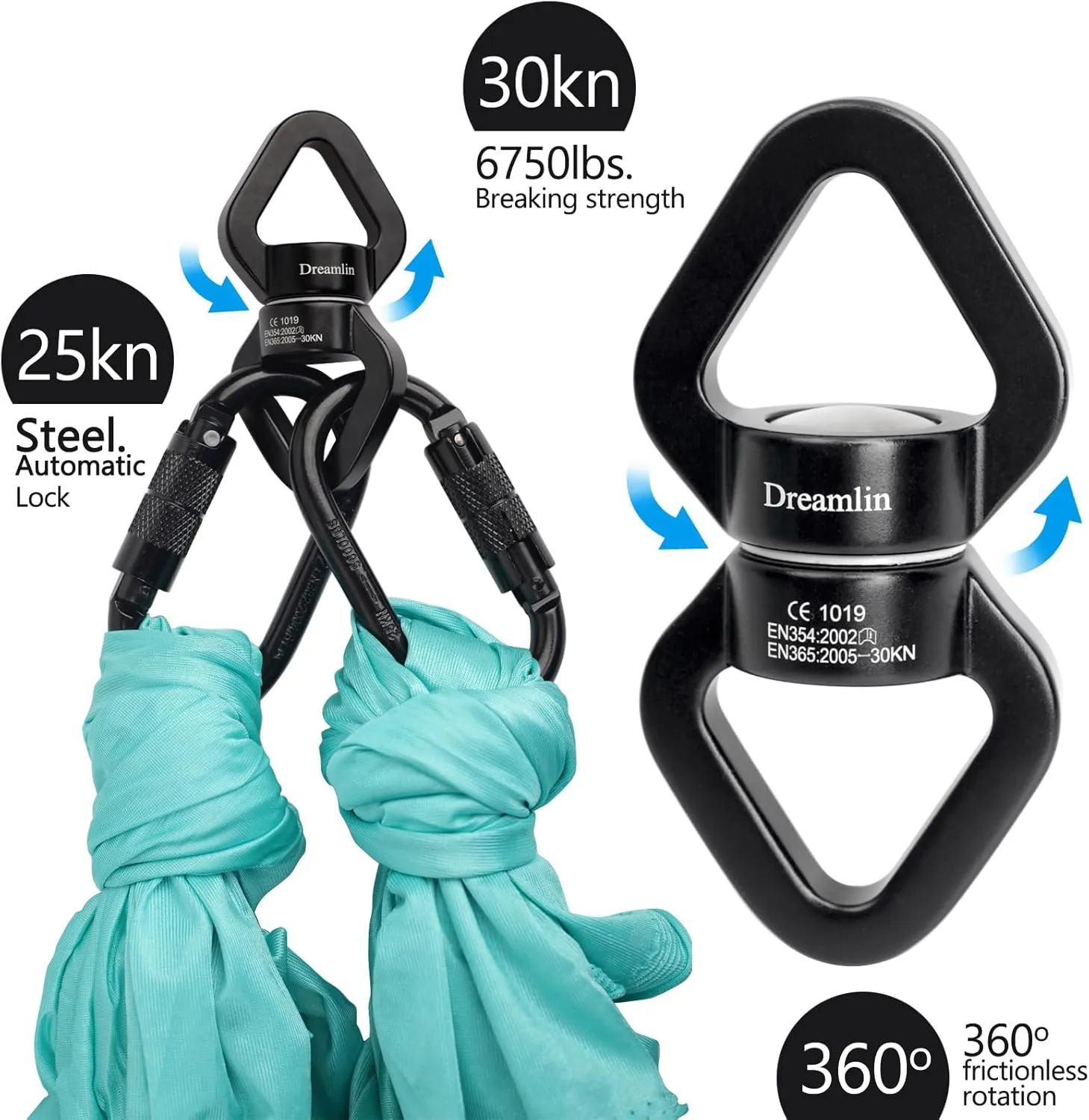 Aerial Silks Hardware Kit 30 KN Swing Swivel Aerial Yoga Hammock Rigging Aluminum Swivel Aerial Hoop Lyra Rotational Device Hanging Accessory