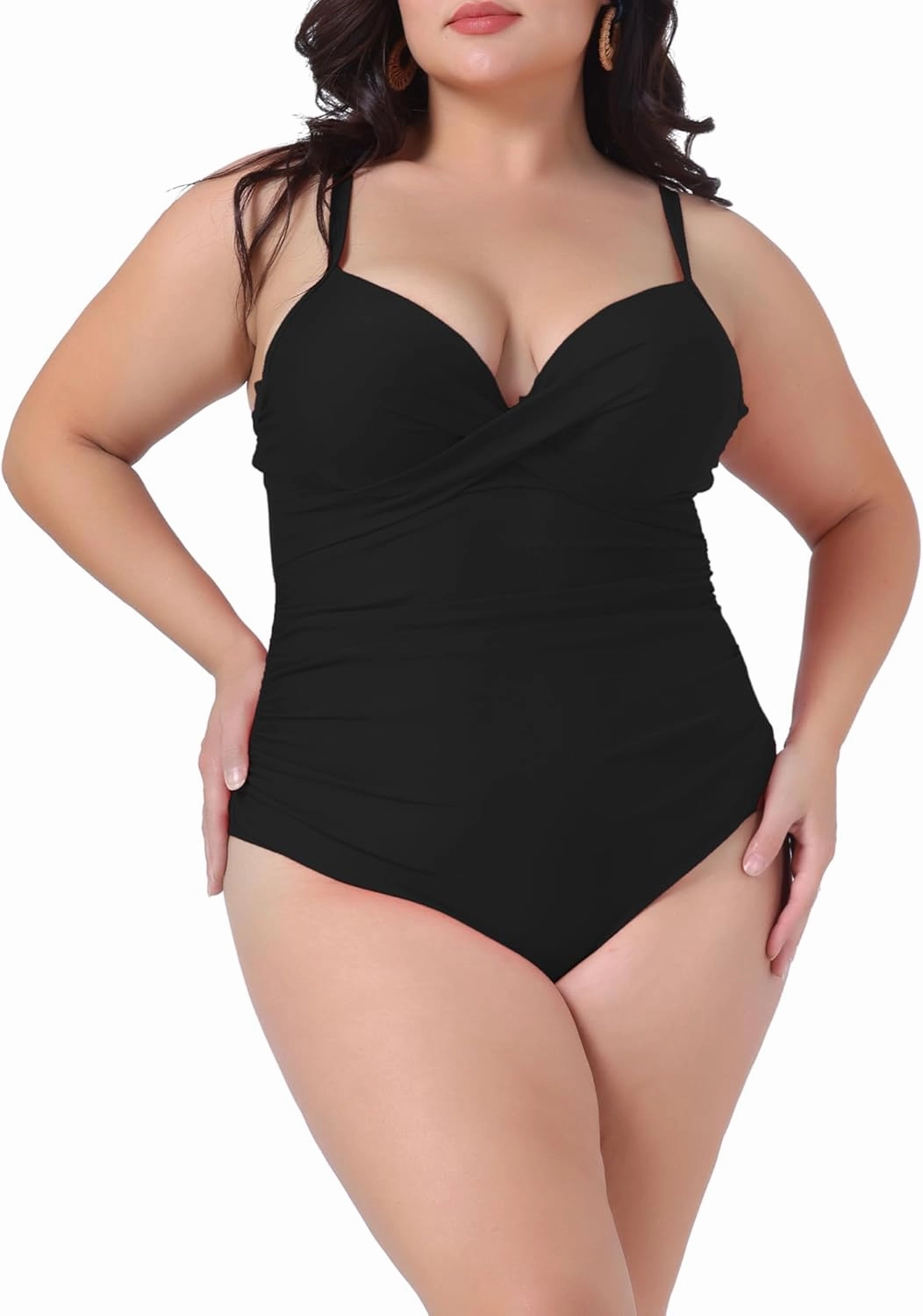 Agnes Orinda Plus Size Bikini for Women One Piece Bathing Suit Ruched Padded Slimming Swimsuit Swimwear