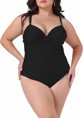 Agnes Orinda Plus Size Bikini for Women One Piece Bathing Suit Ruched Padded Slimming Swimsuit Swimwear