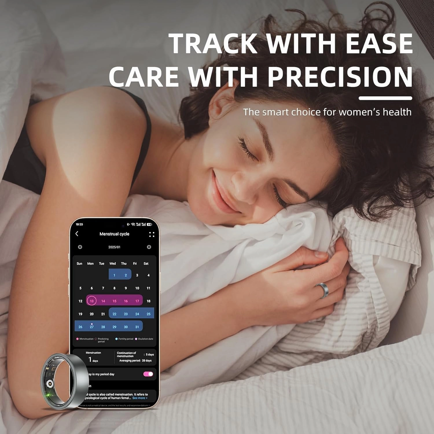 AI Smart Ring, Fitness Tracker with Heart Rate, Blood Pressure,Sleep Tracking, Step Tracking, 10ATM, Waterproof Smart Ring for iPhone and Android (Matte Black, 12)