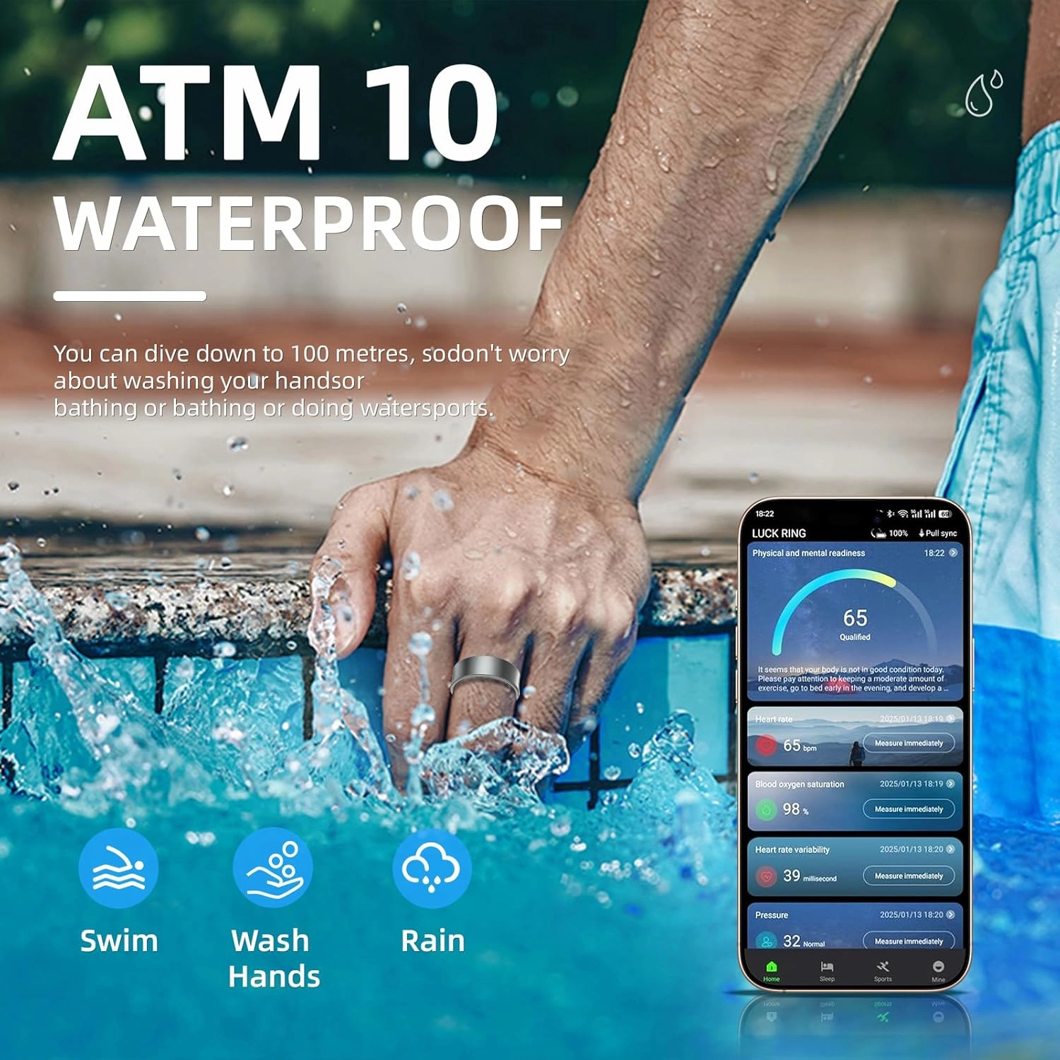 AI Smart Ring, Fitness Tracker with Heart Rate, Blood Pressure,Sleep Tracking, Step Tracking, 10ATM, Waterproof Smart Ring for iPhone and Android (Matte Black, 12)
