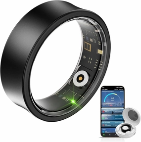 AI Smart Ring, Fitness Tracker with Heart Rate, Blood Pressure,Sleep Tracking, Step Tracking, 10ATM, Waterproof Smart Ring for iPhone and Android (Matte Black, 12)