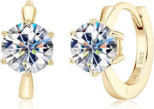 AINUOSHI Moissanite Hoop Huggie Earrings for Women, 925 Sterling Silver Gold Plated D-E Color Moissanite Lab Created Imitation Diamond, 2 Carat Per Pair