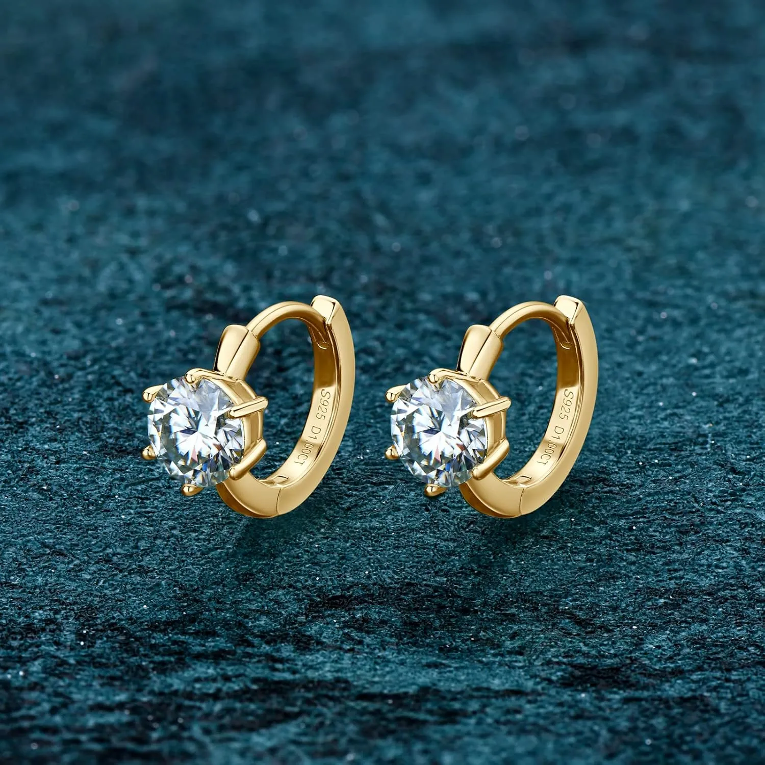 AINUOSHI Moissanite Hoop Huggie Earrings for Women, 925 Sterling Silver Gold Plated D-E Color Moissanite Lab Created Imitation Diamond, 2 Carat Per Pair