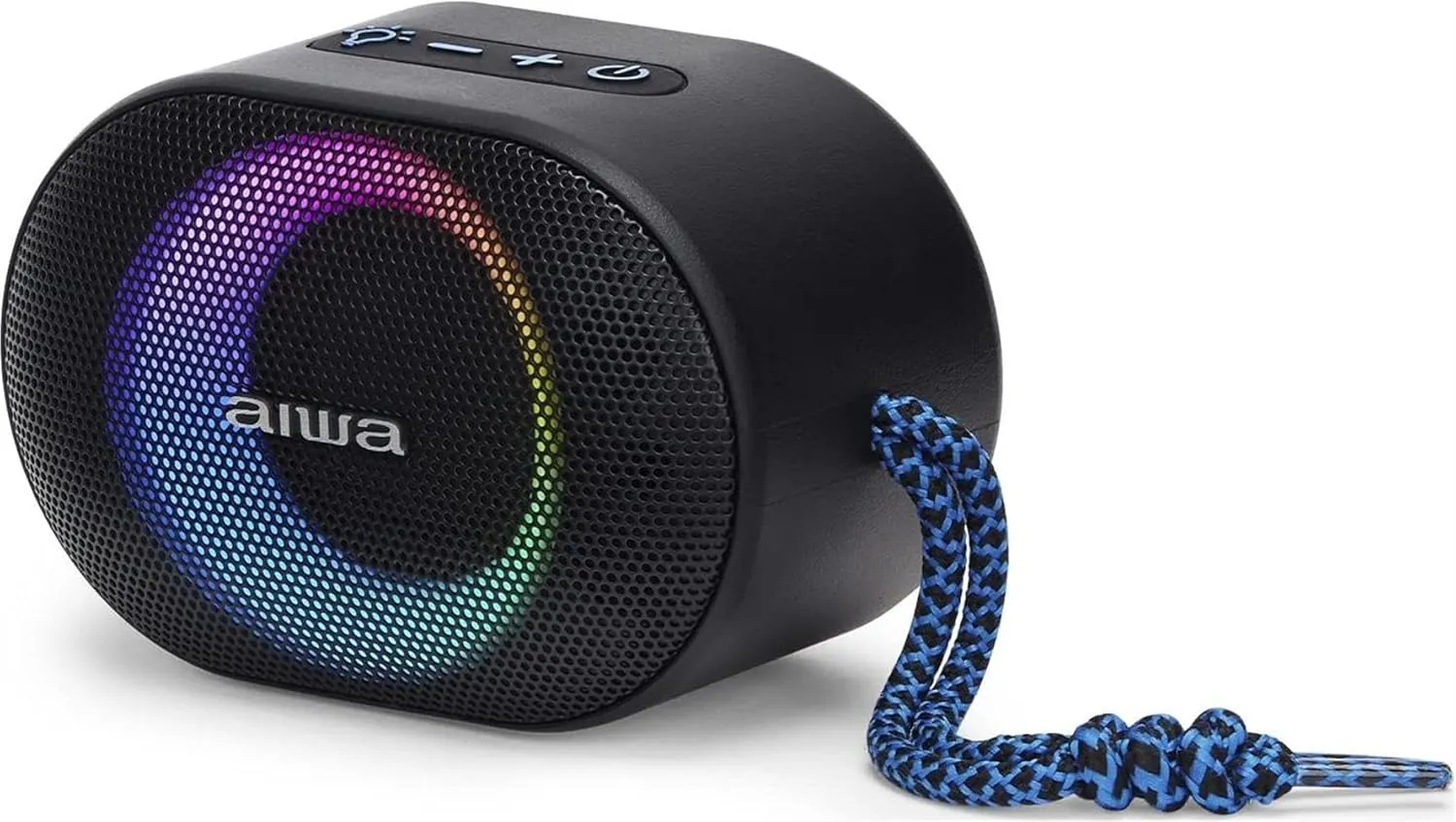 Aiwa BST-330BL Compact Bluetooth Speaker, Durable, Powerful, Hyperbass Technology, 10 W Power, RGB Lighting, Card Reader, Waterproof Colour: Black and Blue