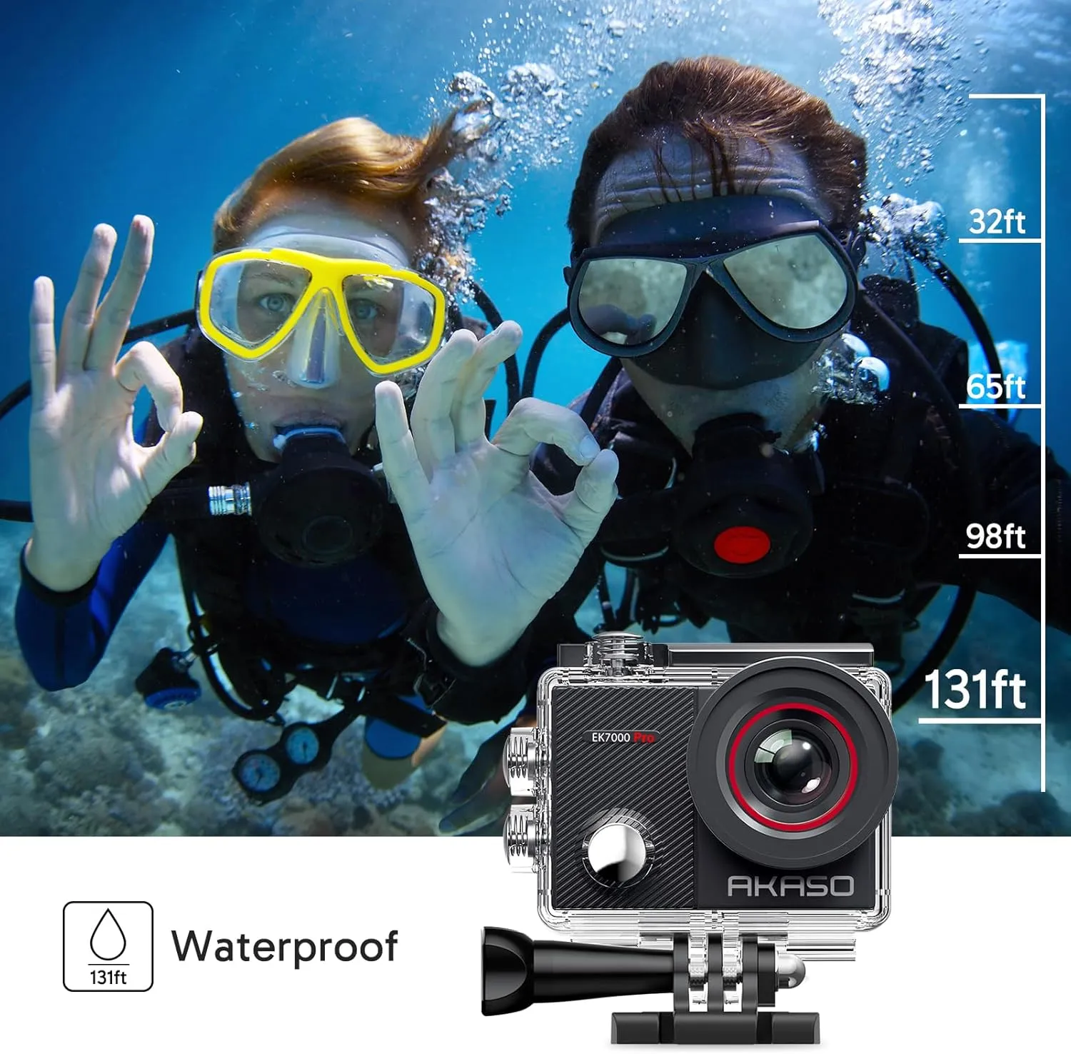 AKASO EK7000 Pro 4K30fps 20MP Action Camera EIS Ultra HD 131FT Waterproof Underwater Camera with Mini Selfie Stick Tripod and Carrying Case Helmet Accessories Kit Bundle