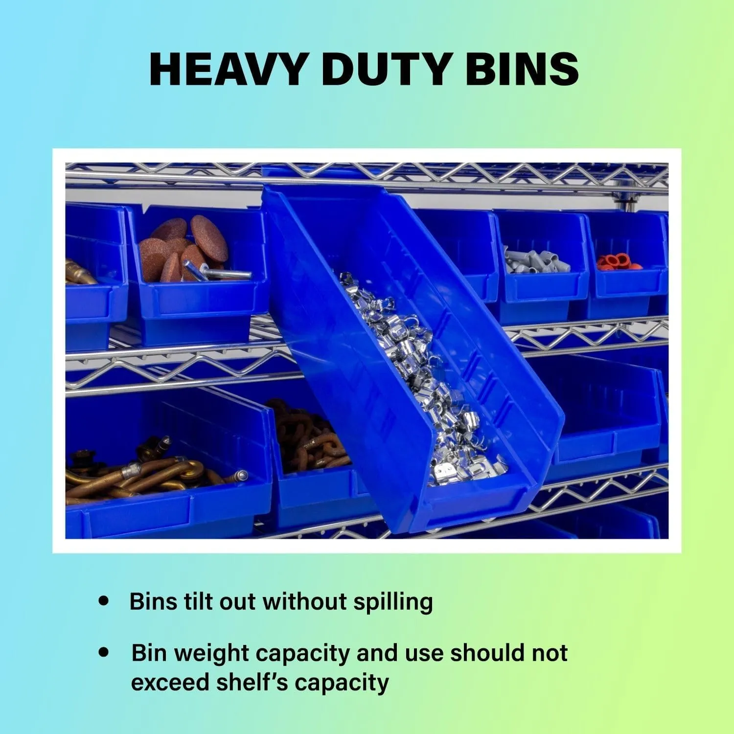 Akro-Mils 30184 Plastic Shelf Bins, Heavy Duty Storage Bins for Garage, Closet, and Drawer Organization, 24-Inch x 8-Inch x 4-Inch, Blue, 6-Pack