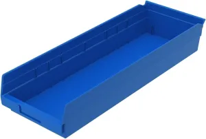 Akro-Mils 30184 Plastic Shelf Bins, Heavy Duty Storage Bins for Garage, Closet, and Drawer Organization, 24-Inch x 8-Inch x 4-Inch, Blue, 6-Pack
