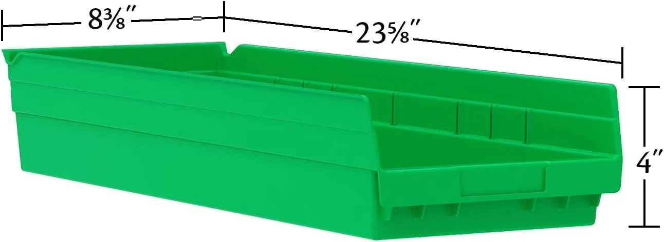 Akro-Mils 30184 Plastic Shelf Bins, Heavy Duty Storage Bins for Garage, Closet, and Drawer Organization, 24-Inch x 8-Inch x 4-Inch, Blue, 6-Pack