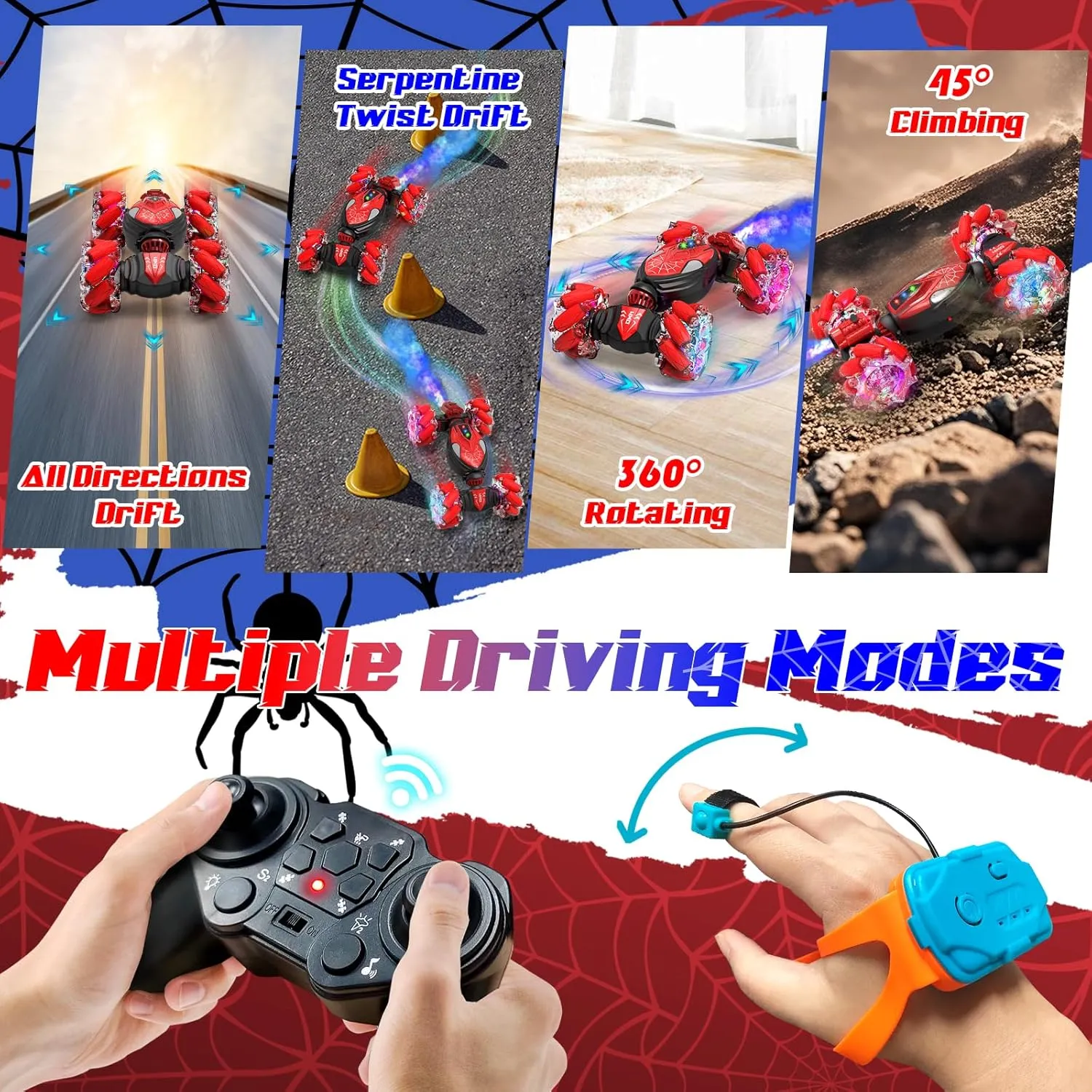 Aleath Stunt Car Remote Control Toys: Christmas Birthday Gifts 2.4Ghz Car - 4WD RC Gesture Sensing Toys for 360 Rotate - RC Cars with Light Music Fog for 4-6 5-7 8-13 Kids Boys Girls Red