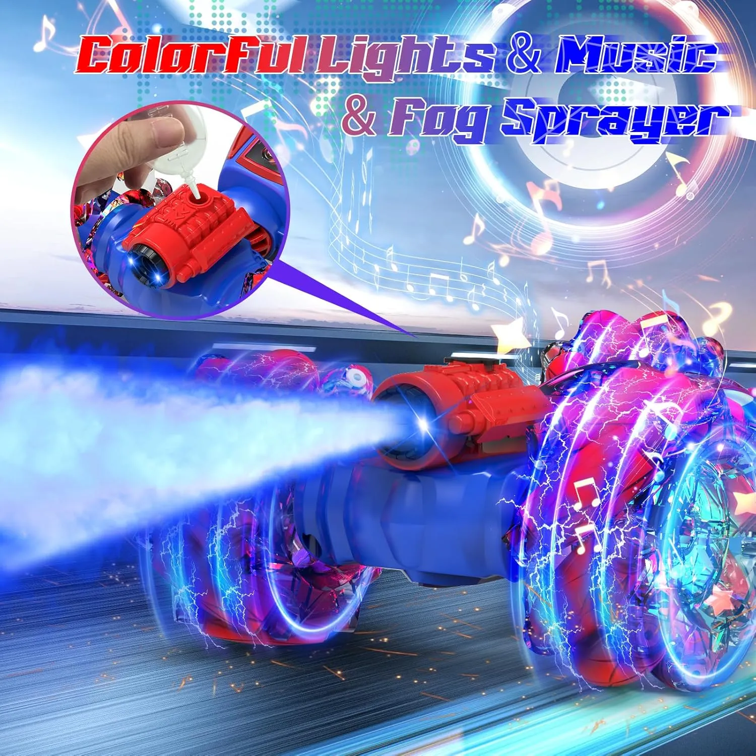 Aleath Stunt Car Remote Control Toys: Christmas Birthday Gifts 2.4Ghz Car - 4WD RC Gesture Sensing Toys for 360 Rotate - RC Cars with Light Music Fog for 4-6 5-7 8-13 Kids Boys Girls Red