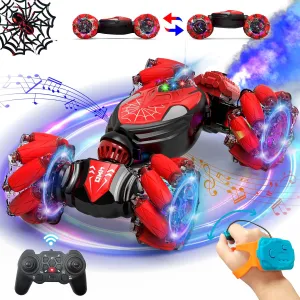 Aleath Stunt Car Remote Control Toys: Christmas Birthday Gifts 2.4Ghz Car - 4WD RC Gesture Sensing Toys for 360 Rotate - RC Cars with Light Music Fog for 4-6 5-7 8-13 Kids Boys Girls Red