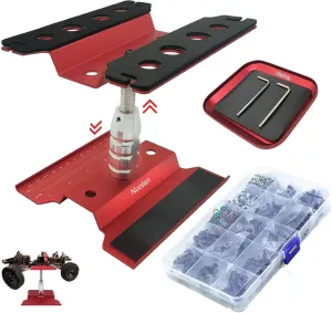 Aluminum RC Car Repair Work Stand Repair Tool Set 360 Degree Rotation and 610PCS RC Screws Kit for 1/8 1/10 1/12 1/16 1/18 RC Car Truck Scale Crawler (RC Work Stand  RC Screws Kit)