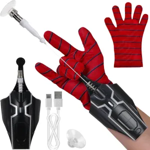 Amazing Spider Web Shooter Pack for Kids Aged 6 and Up - Sleek, Long Range USB Rechargeable Web Launcher w/ Matching Glove, Magnets, & Suction Cup - Ultimate Cool Gadgets for Fun & Cosplay (Black)
