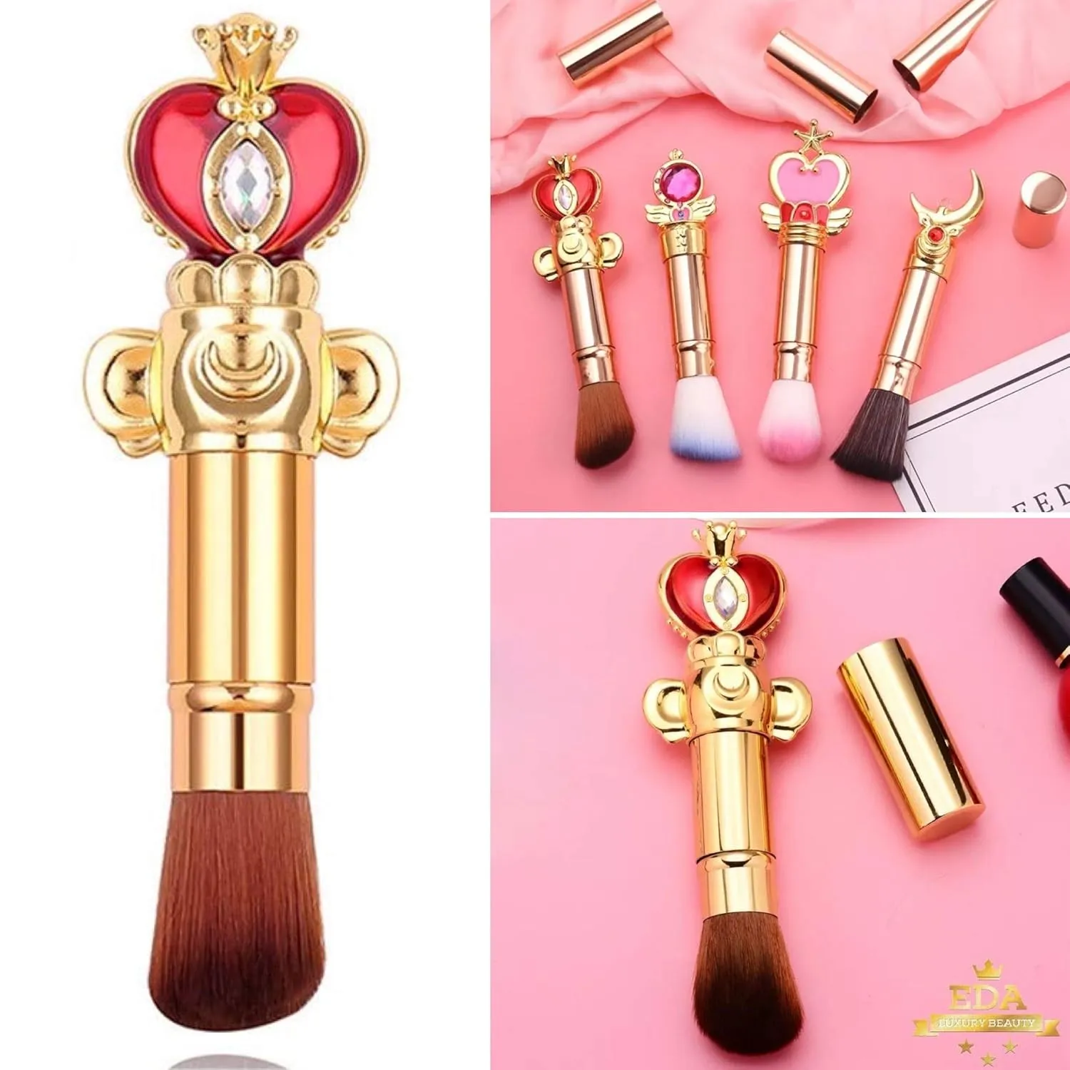 Angled Retractable Makeup Brush With Cover - Liquid, Cream, Powder, Foundation, Blush, Bronzer - Premium Bristles Contouring & Blending Skin, Portable Vegan Face Kabuki Brush (Royal Queen, Full)