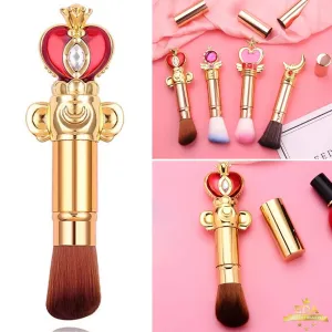 Angled Retractable Makeup Brush With Cover - Liquid, Cream, Powder, Foundation, Blush, Bronzer - Premium Bristles Contouring & Blending Skin, Portable Vegan Face Kabuki Brush (Royal Queen, Full)