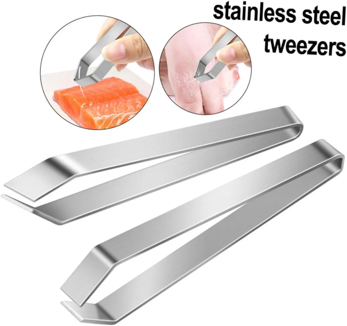 Angoily 18pcs Stainless Steel Fish Bone Tweezers Manual Removal Tool for Fish Bones Kitchen Hair Remover Dishwasher Safe Includes Flat Slanted Tweezers Silver