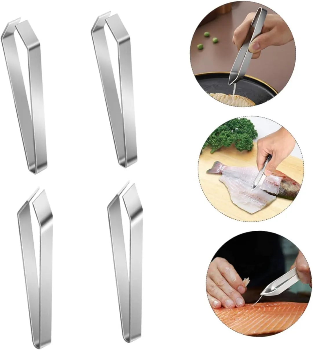 Angoily 18pcs Stainless Steel Fish Bone Tweezers Manual Removal Tool for Fish Bones Kitchen Hair Remover Dishwasher Safe Includes Flat Slanted Tweezers Silver
