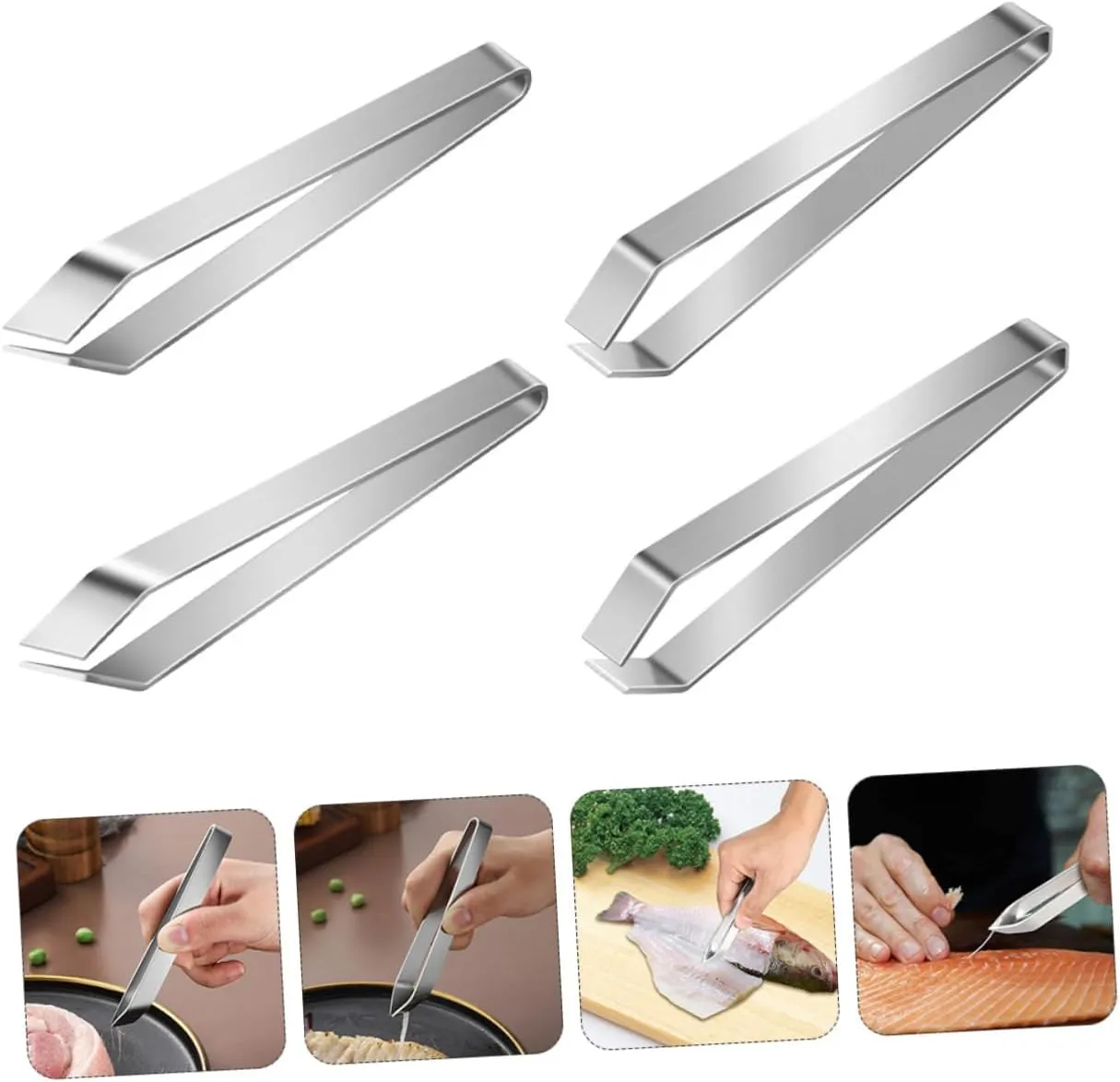 Angoily 18pcs Stainless Steel Fish Bone Tweezers Manual Removal Tool for Fish Bones Kitchen Hair Remover Dishwasher Safe Includes Flat Slanted Tweezers Silver