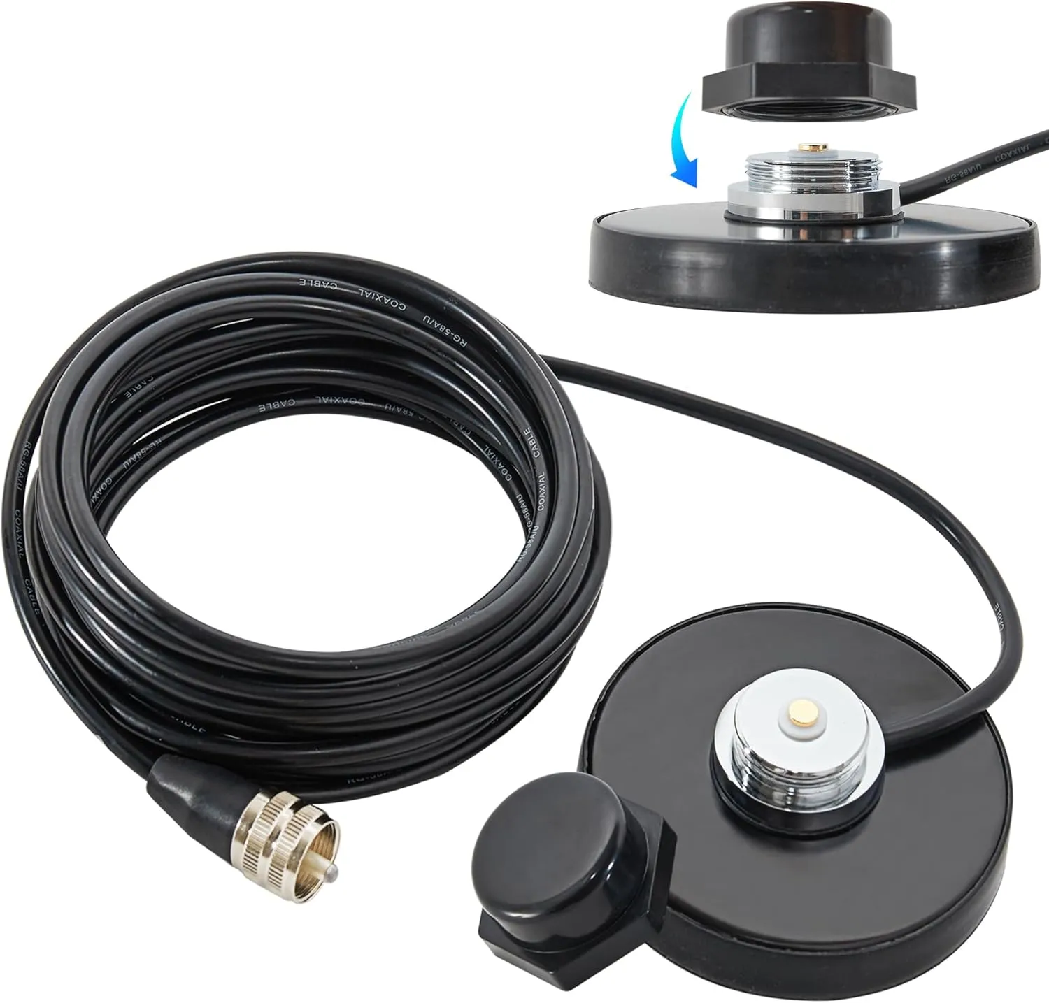 Anina NMO Antenna Magnetic Base Mount 16.4 FT RG58 Coaxial Cable PL-259 Plug with NMO Antenna Mount Cap for CB Ham Radio Truck Marine VHF Radio