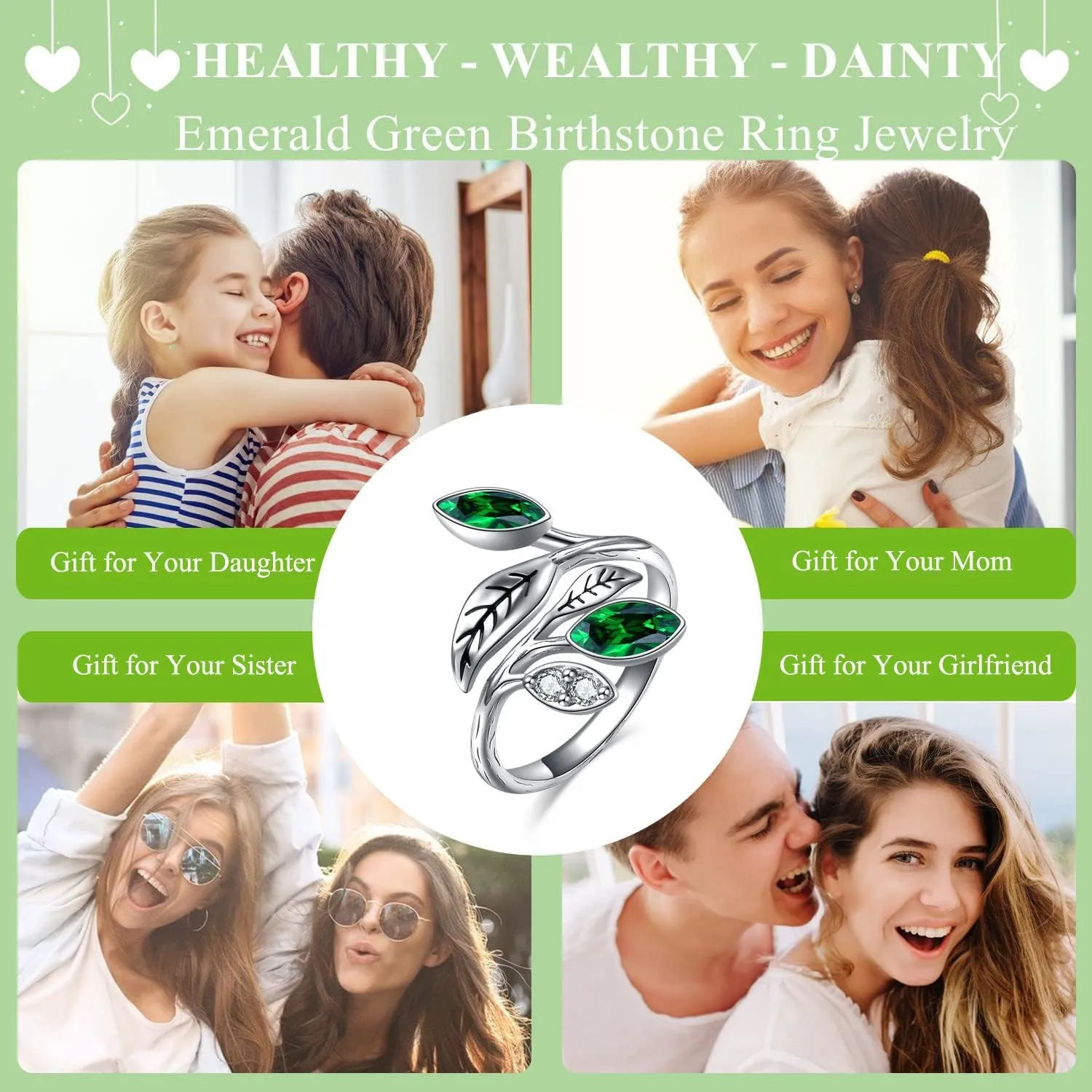 AOBOCO Leaf Ring Sterling Silver Adjustable Leaf Rings Jewelry CZ Chakra Tree Jewelry for Women Christmas Holiday Gifts Adjustable ring dimensions(6# to 9#)