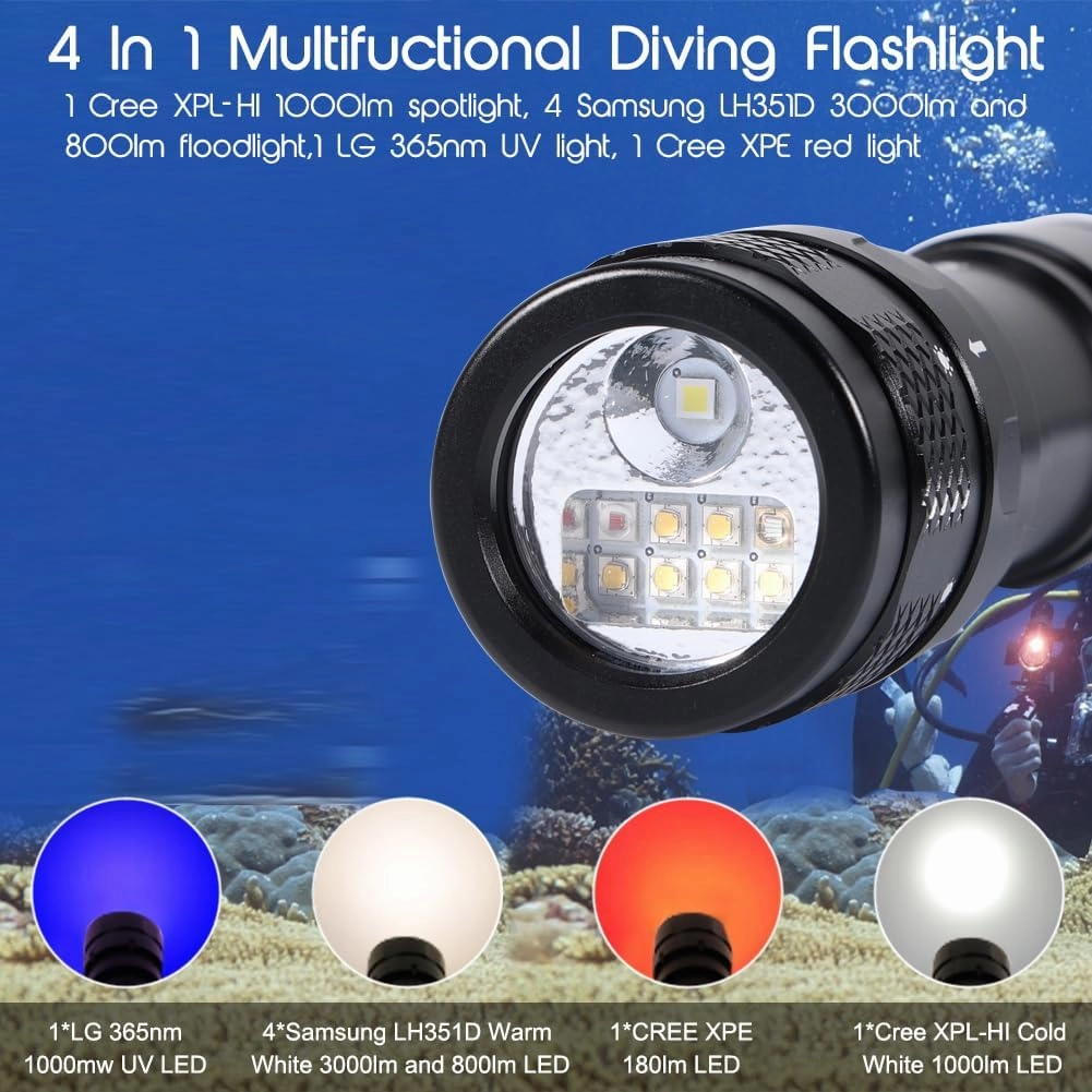 APLOS AP70 Scuba Diving Flashlight, 6000 Lumen Dive Light, Waterproof Underwater Dive Torch with Rechargeable 5000mAh Battery & Charger