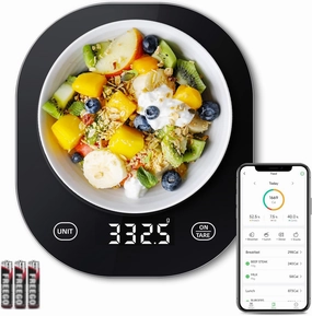 Arboleaf Smart Food Kitchen Scale, 22lb Digital Food Scale with Nutritional Calculator, Smart Kitchen Weighing with App for Macro, Keto, Calorie, Cooking, Grams and Ounces, 0.1oz/0.5g，Black