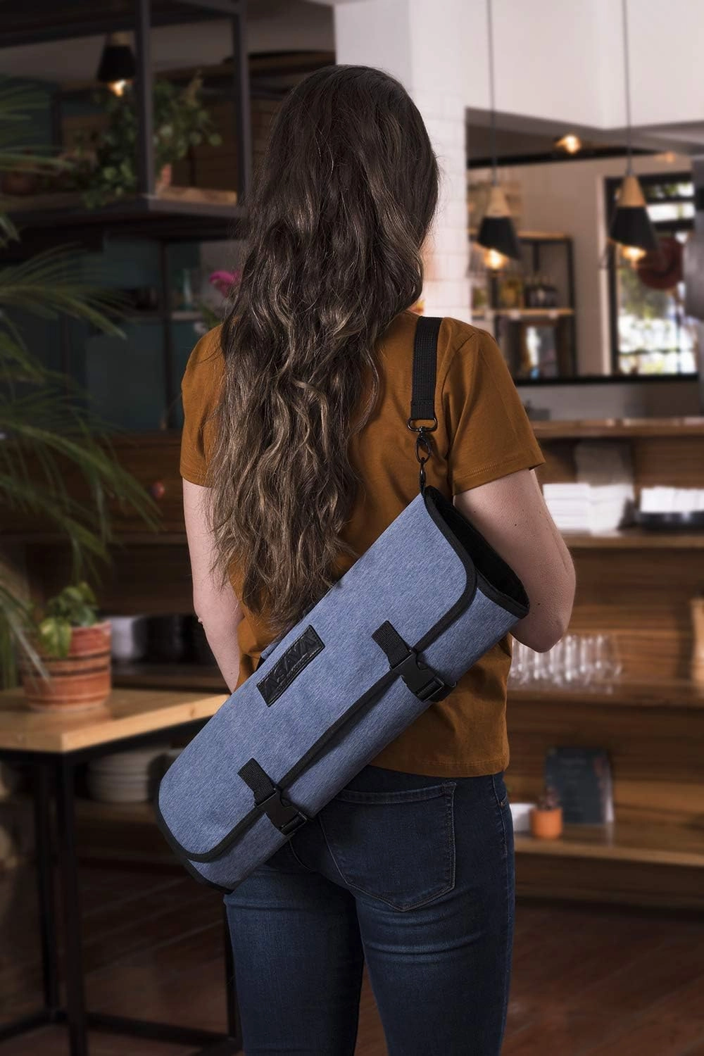 Asaya Chef Knife Roll Bag - 20 Total Pockets for Knives and Kitchen Utensils - Made with Stain Resistant Waxed Nylon - For Chefs and Culinary Students - Knives Not Included(Blue)