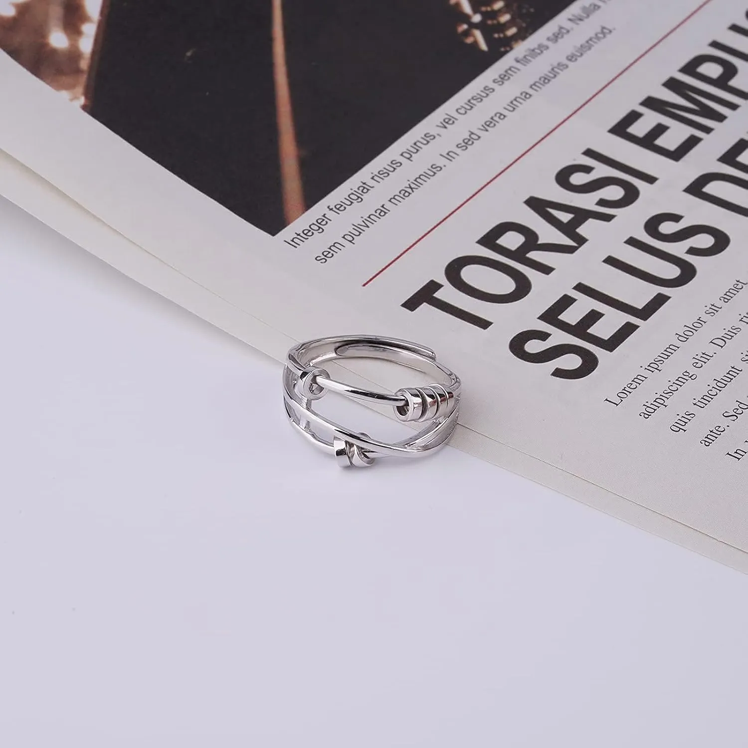 ASGIFT 925 Sterling Silver Anti Anxiety Ring for Women Adjustable Fidget Rings with Spinner Beads Dainty Stress Relieving Ring Jewelry for Daughter