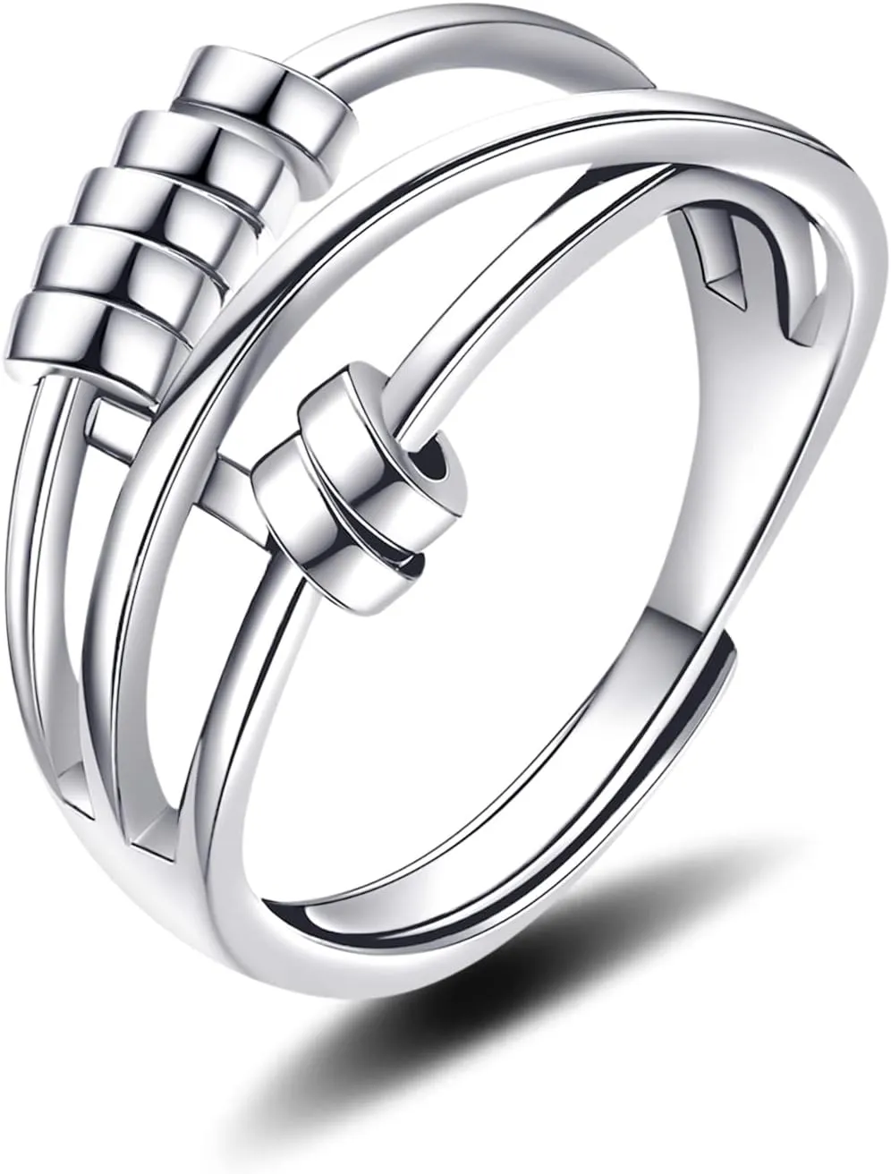 ASGIFT 925 Sterling Silver Anti Anxiety Ring for Women Adjustable Fidget Rings with Spinner Beads Dainty Stress Relieving Ring Jewelry for Daughter