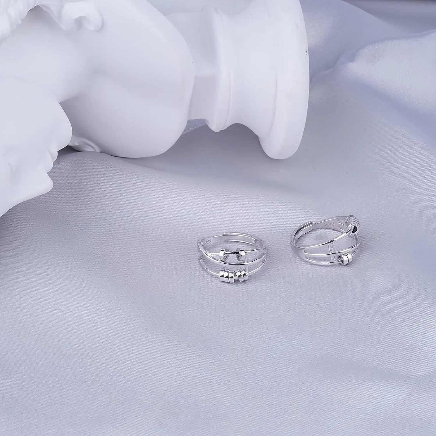 ASGIFT 925 Sterling Silver Anti Anxiety Ring for Women Adjustable Fidget Rings with Spinner Beads Dainty Stress Relieving Ring Jewelry for Daughter