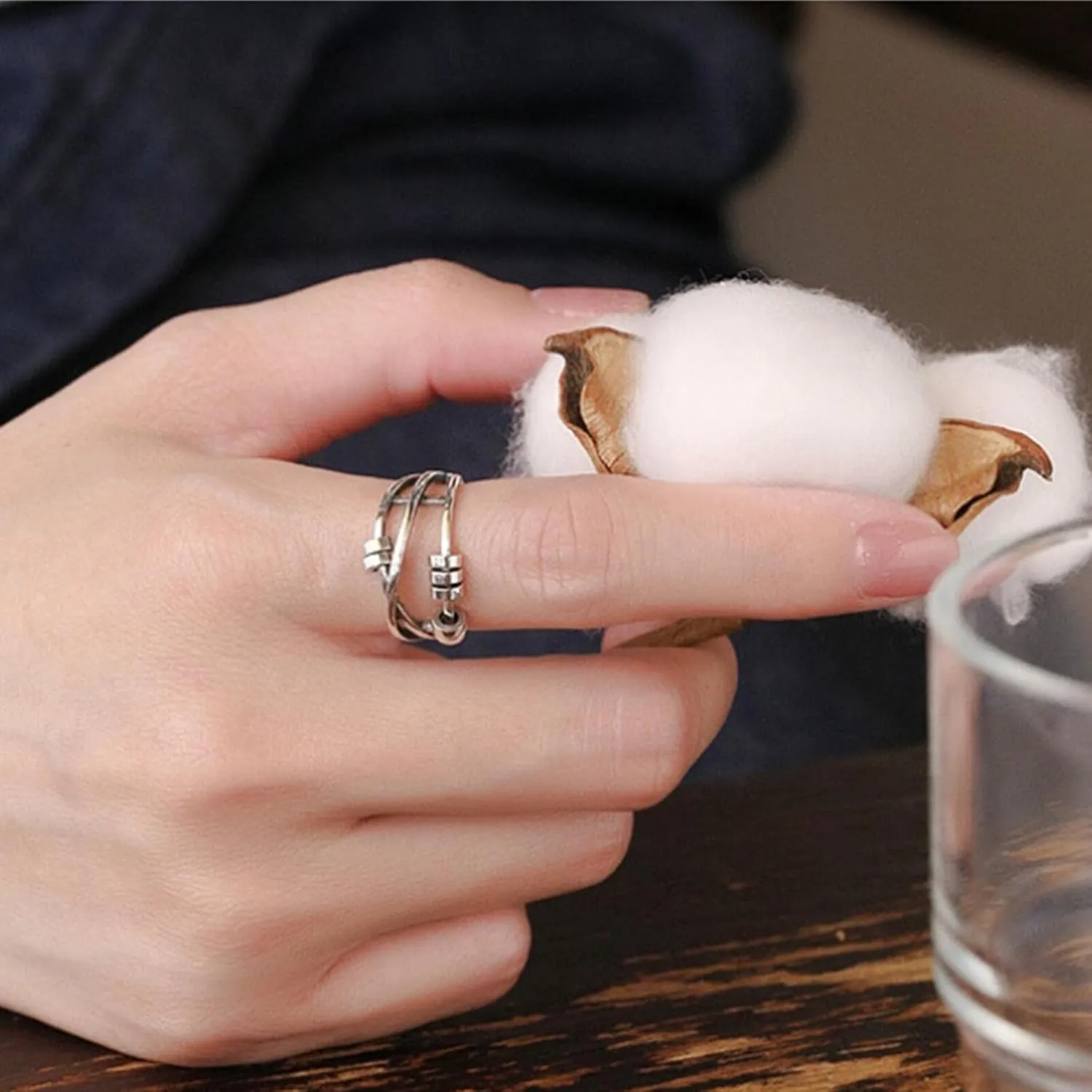 ASGIFT 925 Sterling Silver Anti Anxiety Ring for Women Adjustable Fidget Rings with Spinner Beads Dainty Stress Relieving Ring Jewelry for Daughter