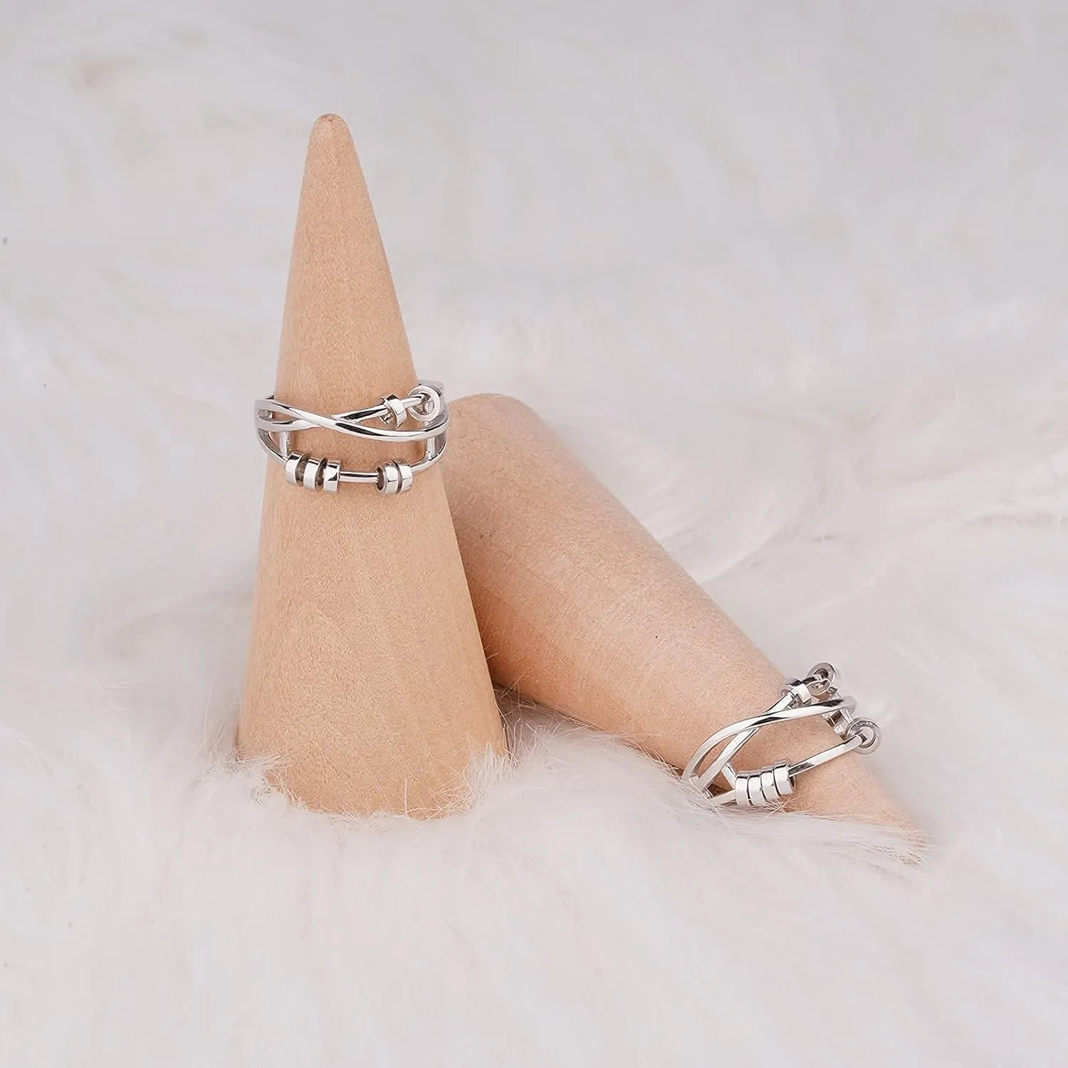 ASGIFT 925 Sterling Silver Anti Anxiety Ring for Women Adjustable Fidget Rings with Spinner Beads Dainty Stress Relieving Ring Jewelry for Daughter