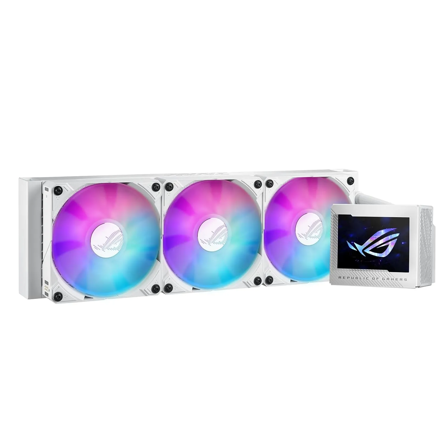 ASUS ROG Ryujin III 360 ARGB WHT All-in-one Liquid CPU Cooler with 360mm Radiator. Asetek 8th gen Pump, 3X Magnetic 120mm ARGB Fans (Daisy Chain Design), 3.5” LCD Display. , WHITE