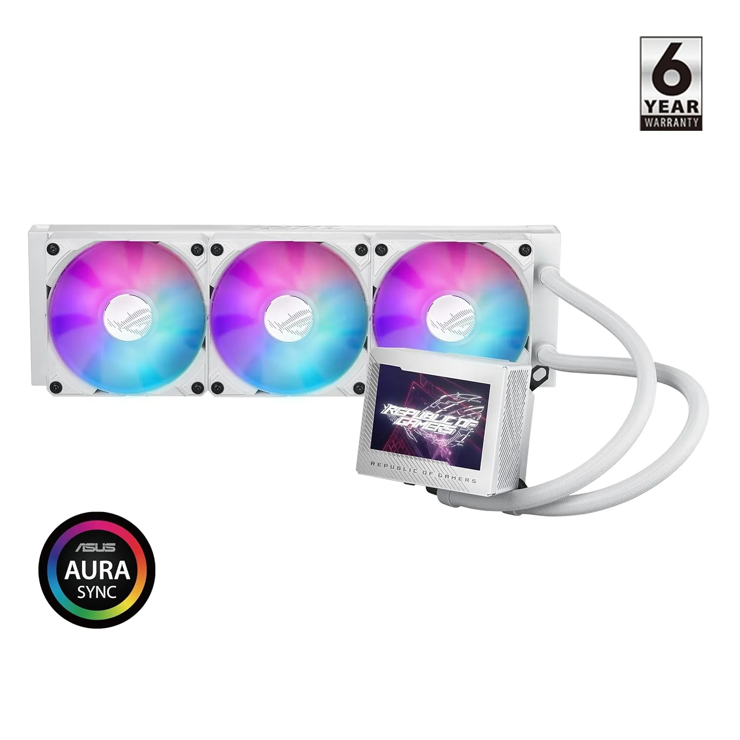 ASUS ROG Ryujin III 360 ARGB WHT All-in-one Liquid CPU Cooler with 360mm Radiator. Asetek 8th gen Pump, 3X Magnetic 120mm ARGB Fans (Daisy Chain Design), 3.5” LCD Display. , WHITE