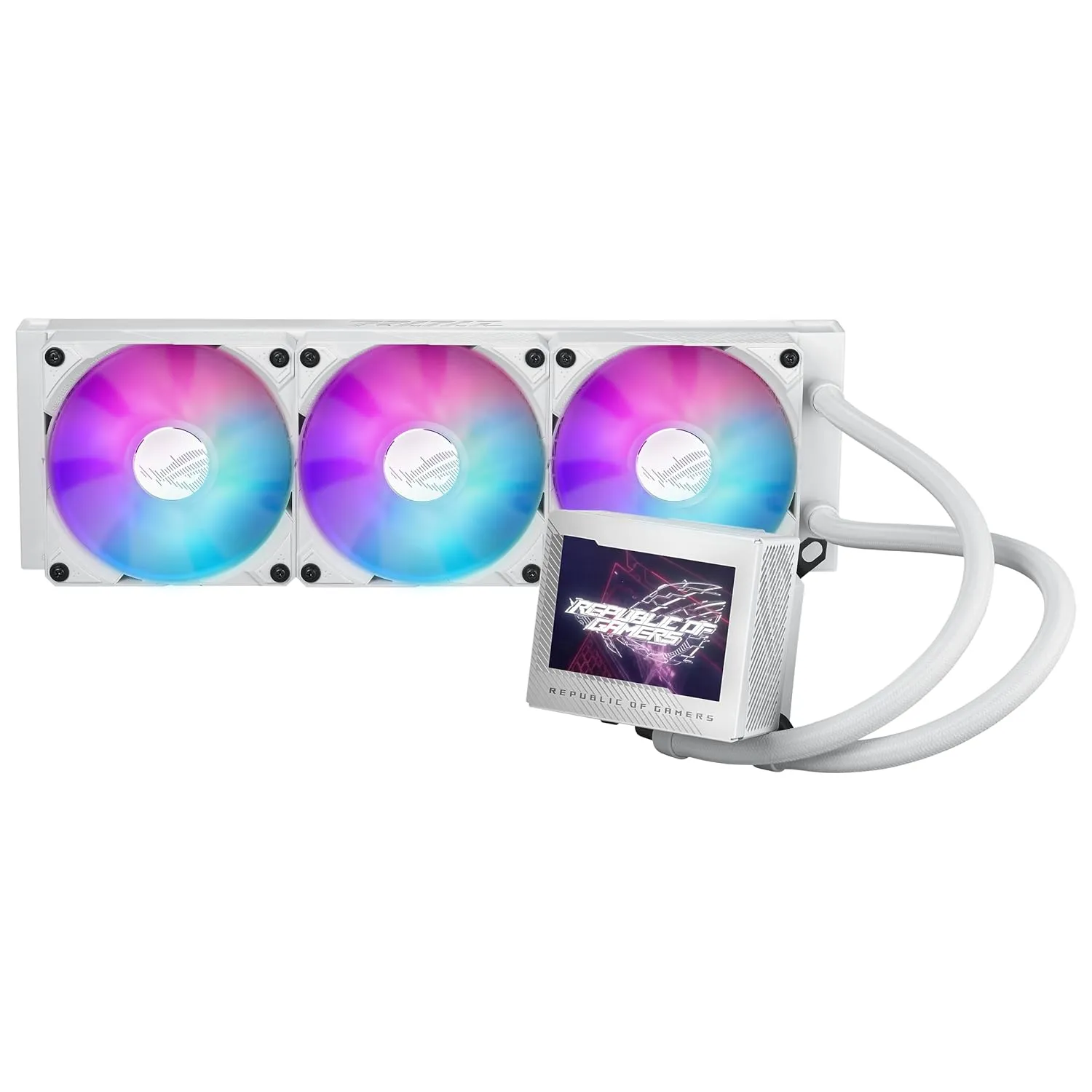 ASUS ROG Ryujin III 360 ARGB WHT All-in-one Liquid CPU Cooler with 360mm Radiator. Asetek 8th gen Pump, 3X Magnetic 120mm ARGB Fans (Daisy Chain Design), 3.5” LCD Display. , WHITE